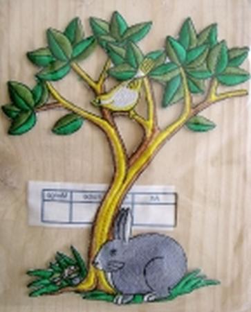 Bügelbild -Baum mit Hase und Vorgel-
