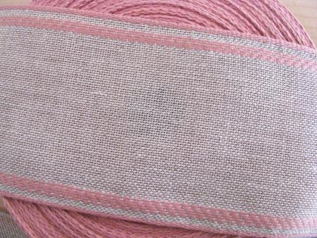 1m Leinen-Stickband in natur-leinen mit Kante in rosa - 8cm