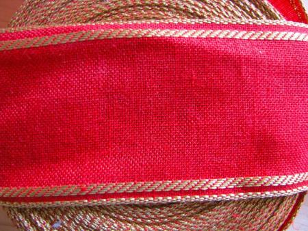 1m Leinen-Stickband in rot mit Gold-Kante - 7,2cm