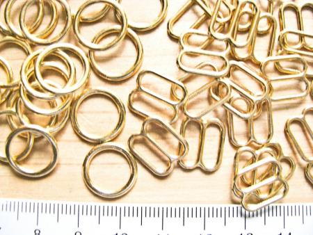 4 Schieber und 4 Ringe Metall in gold (nickelfrei) - 10mm