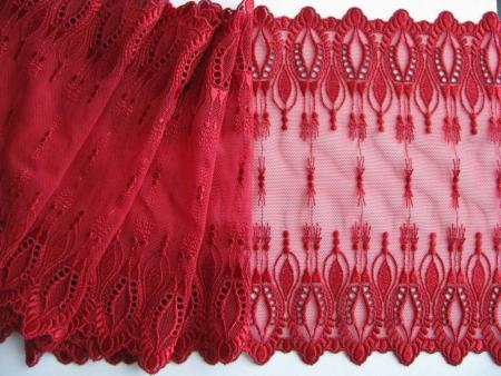 1m elastische, bestickte Spitze in dunklem kirsch-rot Fb0105 -  19,5cm