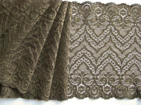 1m elastische Spitze in dunklem khaki/schlamm-braun Fb1043 -18,5cm