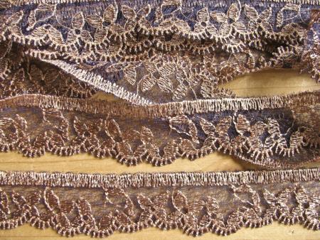 4m zarte Spitzen-Borte "Copper" in abend-blau - 3cm Fb0810 und kupfer Fb0636