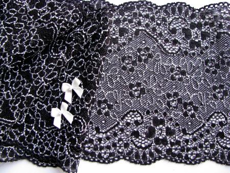 1m elastische Spitze "Black & White" - 14,5cm