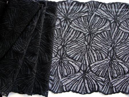 1m elastische XL-Spitze "Black Ginko" in schwarz Fb4000- 22,5cm