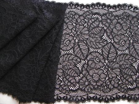 1m XL-elastische Wimpern-Spitze "Blätterdesign" in schwarz Fb4000 - 22,5cm