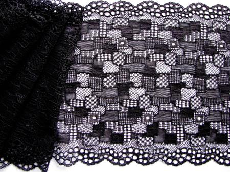 1m elastische Spitze "Patchwork" in schwarz Fb4000 - 16,5cm