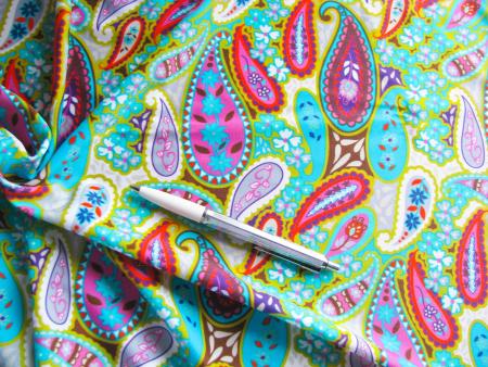 1m bi-elastische Microfaser/Lycra "Turquoise-Paisley" - 1,45m