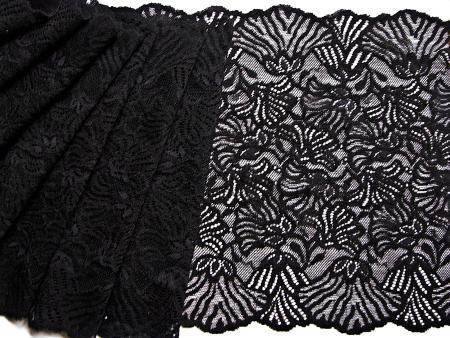 1m elastische XL-Spitze "Black Malve" in schwarz Fb4000- 22,5cm
