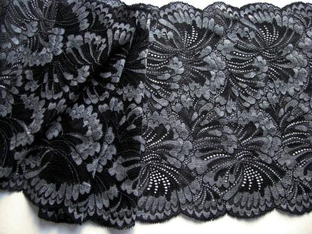 1m elastische XL-Spitze "Fächer/Fan-Lace" in schwarz Fb4000- 23,5cm