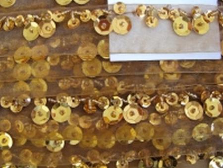 1m Oranzaband bestickt Pailletten und Perlen in gold - 2,5cm 