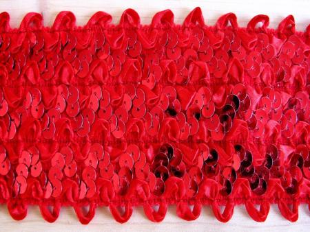 1m elastische Pailletten-Borte feuer-rot -  7cm 
