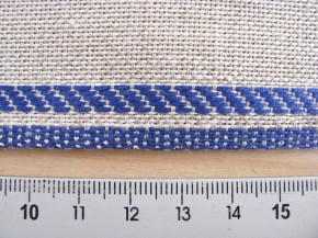 1m Leinen-Stickband in natur-leinen mit Kante in blau - 8,5cm