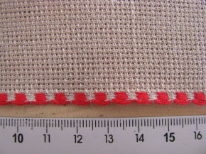 1m Stickband AIDA in natur mit roter Kante - 4,5cm