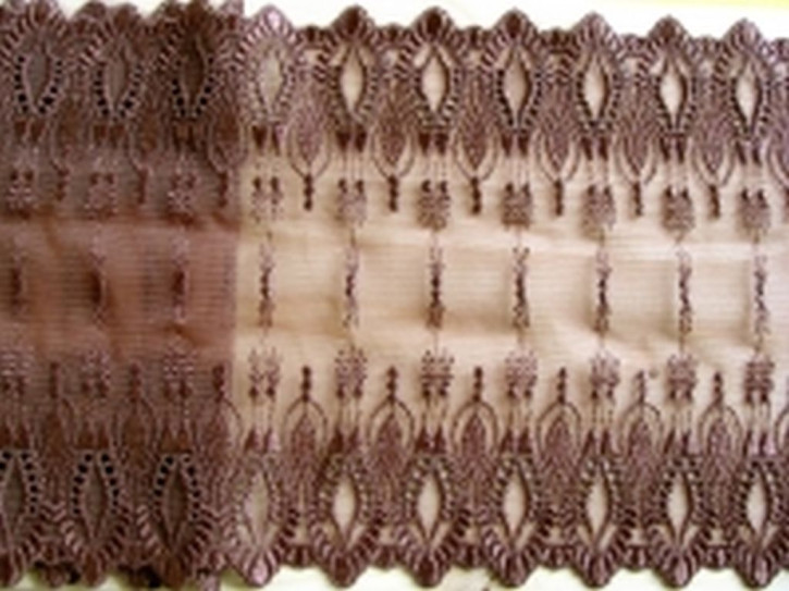 1m elastische, bestickte Spitze in warmen schoko-braun Fb0175 -19,5cm