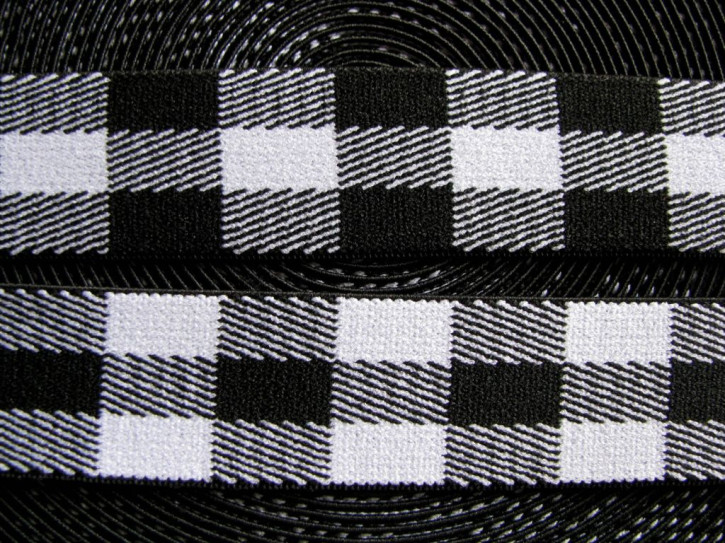 3m Bundgummi mit Karomuster in schwarz/weiß - 2,5cm