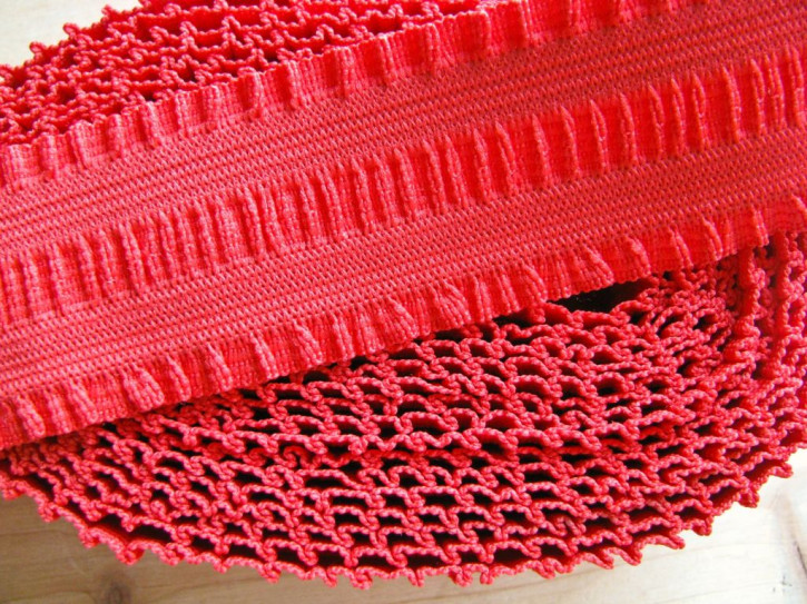 4m Bundgummi mit "Rüschen" in hot-rot Fb0503 - 38mm