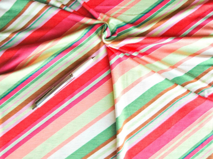 1m bi-elastischer Viskose-Jersey - bunte Diagonalstreifen - 1,70m