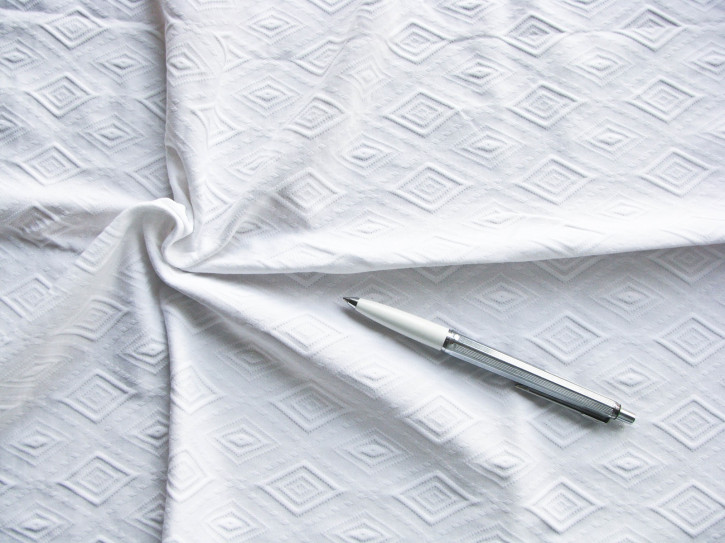 1m bi-elast., strukturierter Jersey in rein-weiß Fb2000   - 1,50m