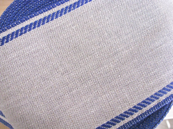 1m Leinen-Stickband in natur-leinen mit Kante in blau - 11cm