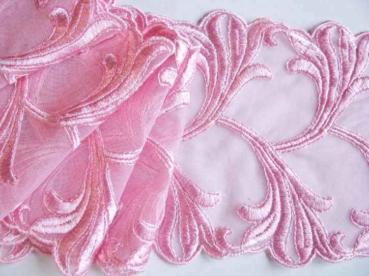 1m elastische, bestickte Spitze in baby-rosa Fb1056 -12cm