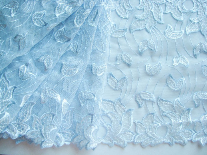 1m elastische, bestickte Spitze in zartem himmel-blau Fb0814 -23cm