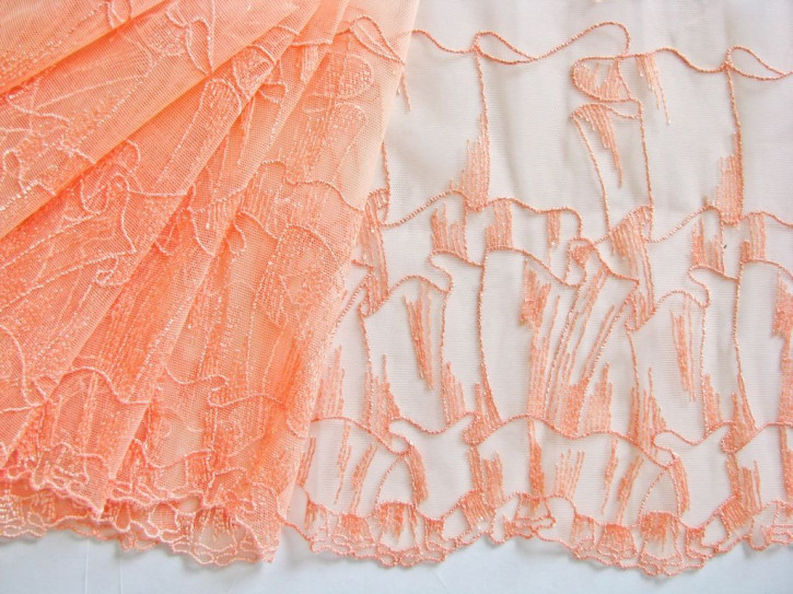 1m elast., bestickte Spitze"Peach blossom" Fb0076 -  18cm / Stickbreite 16cm