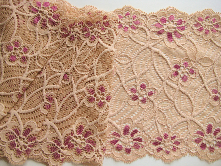 1m elastische Spitze "Skin Blossoms" - 16cm