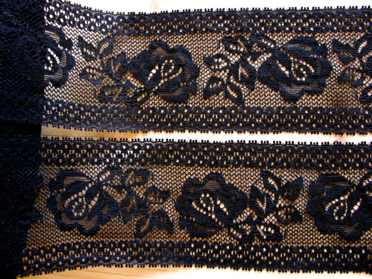 1m elastische Spitze "Roses" in schwarz Fb4000 -  7cm