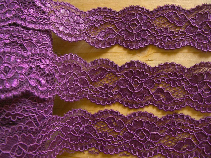 2m elastische Abschluss-Spitze in purpel-violett/rot-violett Fb0040 - 3,3cm