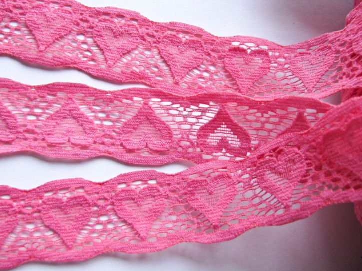 2m elastische Spitze "Herzchen" in pinkigem flamingo Fb1423 - 3cm