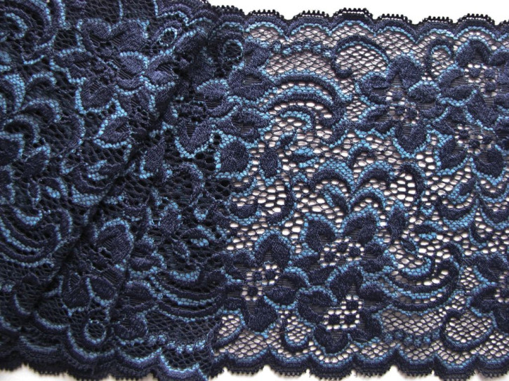 1m elastische Spitze "Midnight-Flowers" - 15cm