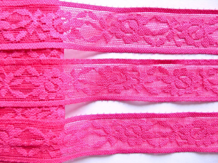 2m elastische Spitze in kräftigem Pink Fb1423 -  3cm