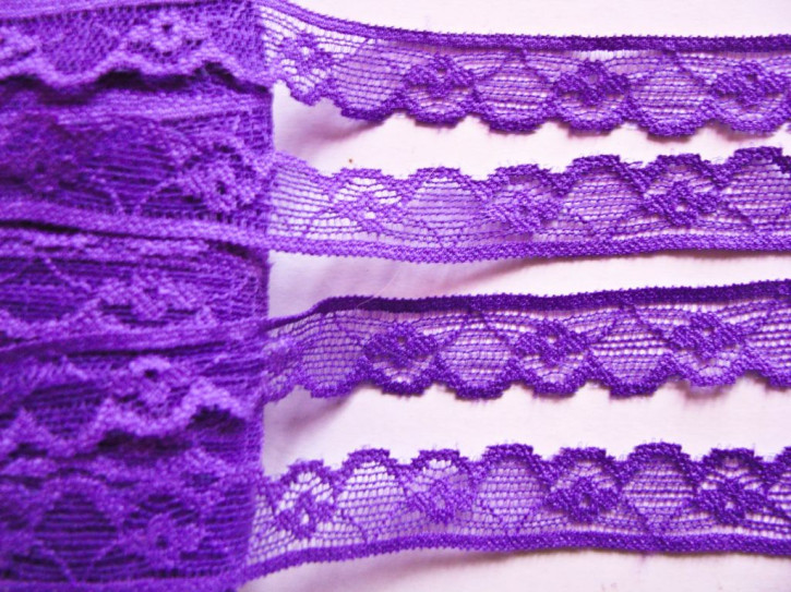 3m elastische Abschluss-Spitze in violett/veilchen-lila Fb0046 - 1,5cm
