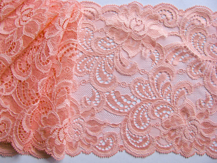 1m elastische Spitze in zarter pfirsichblüte Fb0081 - 16cm