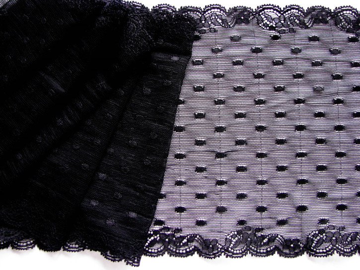 1m elastische Spitze "Pünktchen" in schwarz Fb4000 - 17,5cm