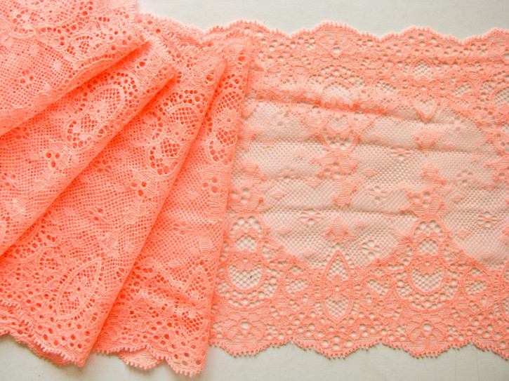 1m elastische Spitze in neon coral Fb0136 - 16,5cm