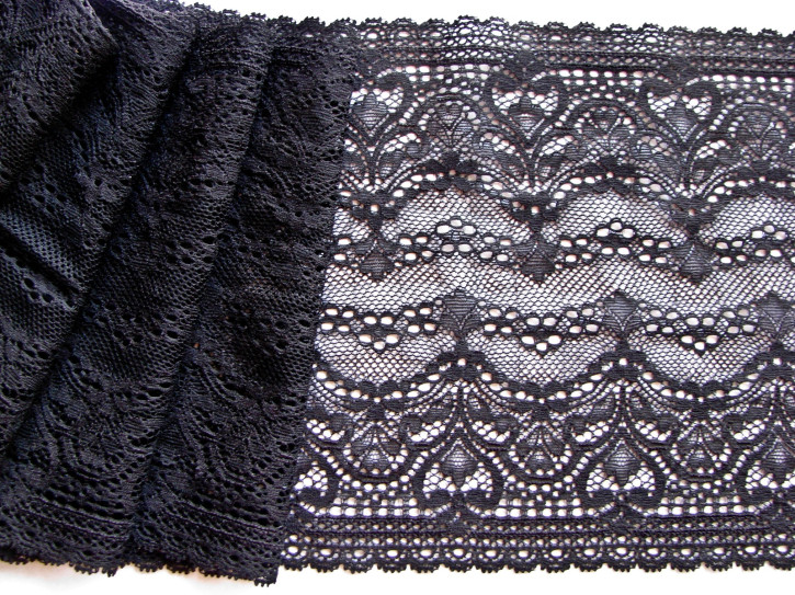 1m elastische Spitze "Herzchen" in schwarz Fb4000 -16cm