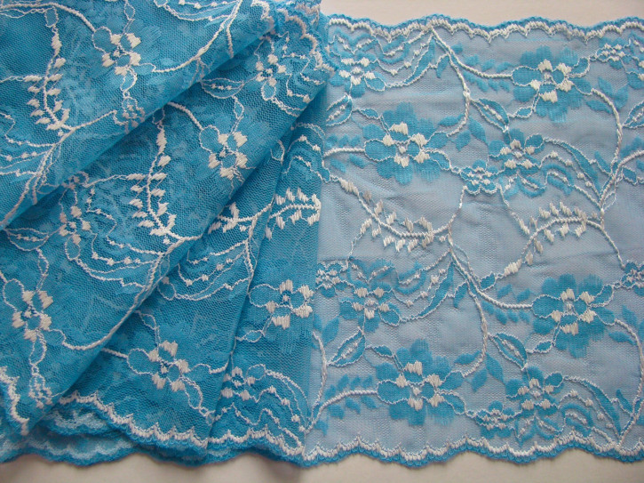 1m elastische Spitze in "Aqua & Ice" - 18cm