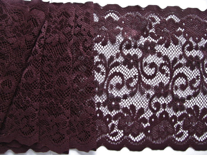 1m elastische Spitze in dunklem bordeaux Fb0111, Richtung aubergine -16,5cm