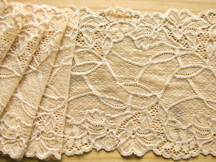 1m elastische Spitze in sahara-gold/goldiges beige Fb1163 -  14,5cm