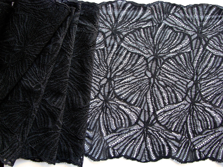 1m elastische XL-Spitze "Black Ginko" in schwarz Fb4000- 22,5cm
