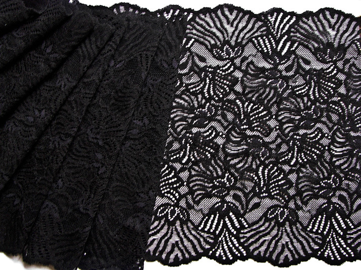 1m elastische XL-Spitze "Black Malve" in schwarz Fb4000- 23cm