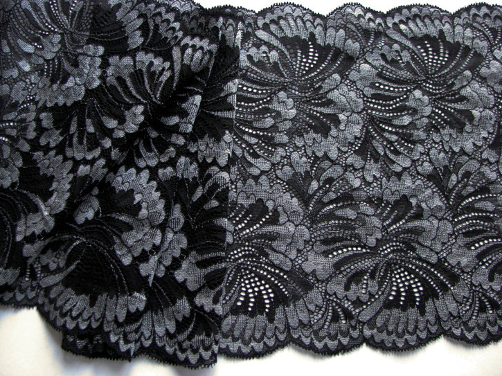 1m elastische XL-Spitze "Fächer/Fan-Lace" in schwarz Fb4000- 23,5cm