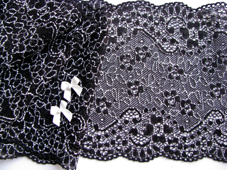 1m elastische Spitze "Black & White" - 14,5cm