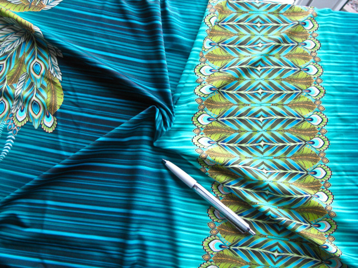 1m bi-elastische Microfaser/Lycra "Peacock fields" - 1,45m