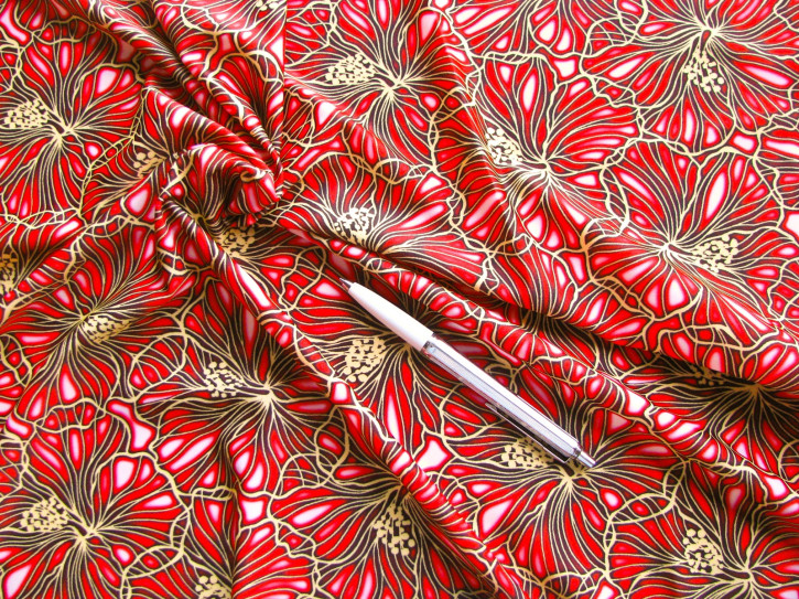 1m bi-elastische Microfaser/Lycra "Golden Hibiskus" - 1,40m