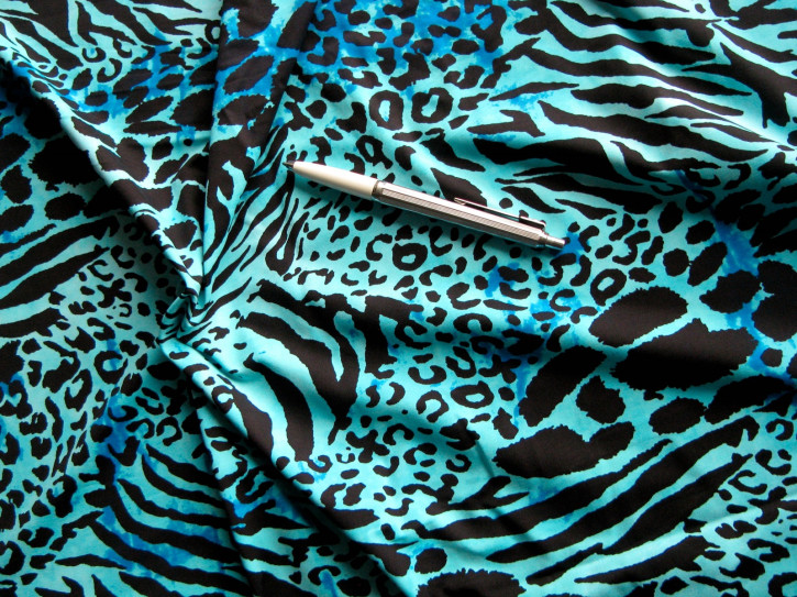 1m bi-elastische Microfaser/Lycra "Blue-Animal" - 1,40m