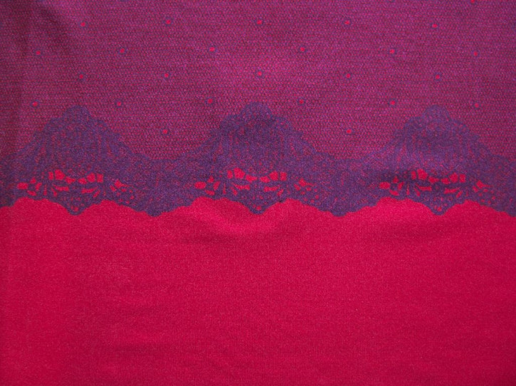 1m bi-elastische "Spitzen"-Microfaser "Eurojersey" in amaranth/lip-stick Fb1421 -Spitzendruck 26cm