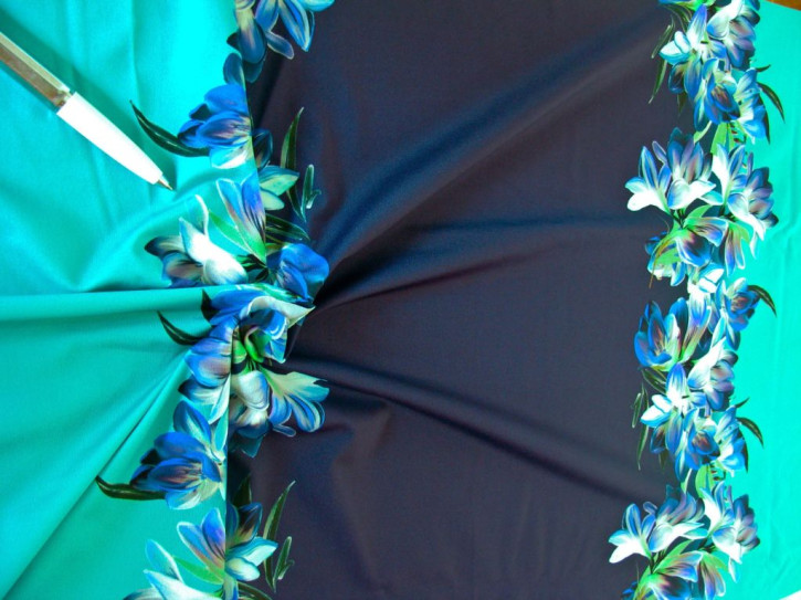 1m bi-elastische Microfaser/Lycra "Blue Power-Flower" - 1.50m